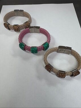 Braided Leather Statement Bracelet with Sparkle Charms used condition